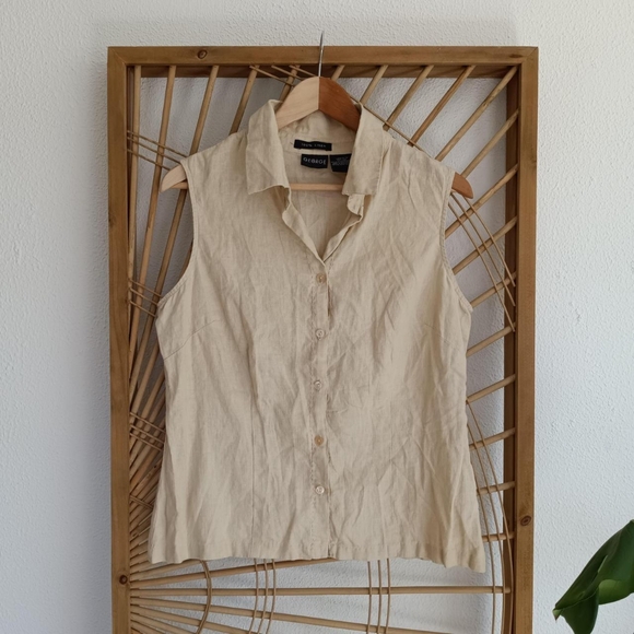 George Linen Button Front Tank Top Neutral Minimalist / Size Large - Picture 1 of 8